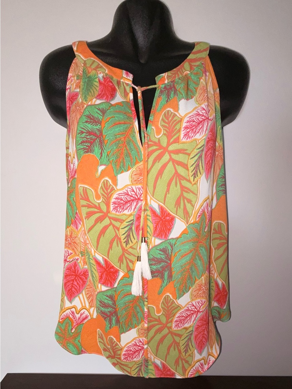 Rose & Olive Tropical Sleeveless Top in Orange, Green & Pink